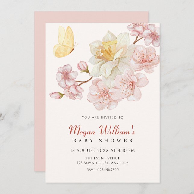 Blume blühen Babydusche Einladung (Vorne/Hinten)