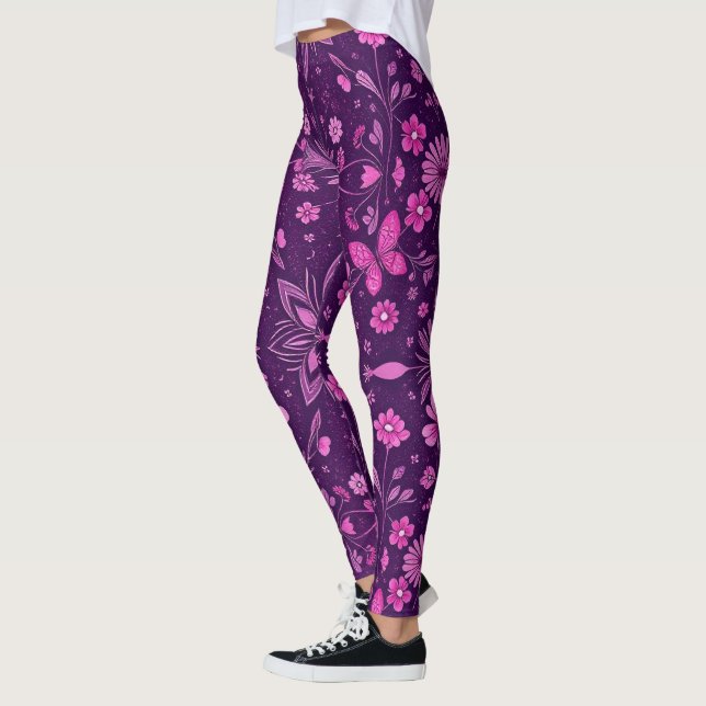 Blume blühen Fairycore-Muster rosa und Lila Leggings (Links)