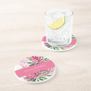 Blume Blühen Originale Wasserfarbe Mit Monogramm Getränkeuntersetzer