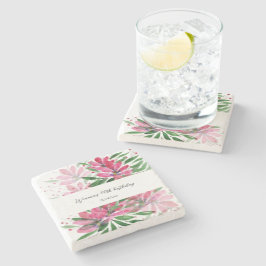 Blume Blühen Originale Wasserfarbe Mit Monogramm Steinuntersetzer
