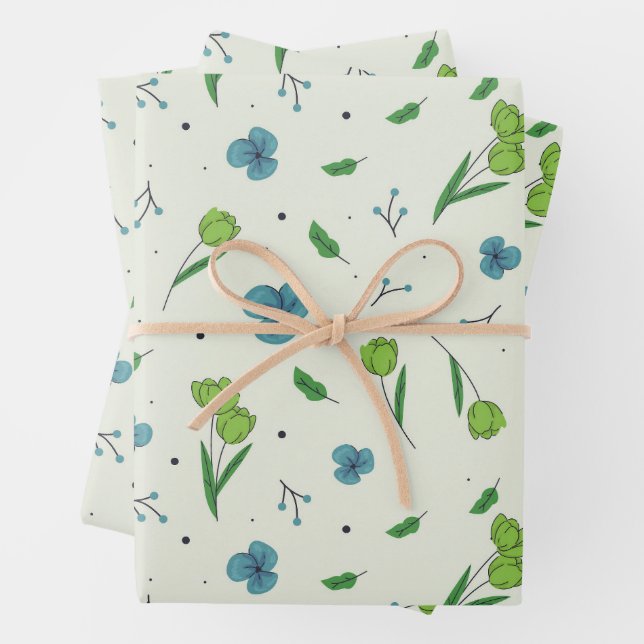 Blume blühende Blütenfeder nahtlos Geschenkpapier Set (Beispiel)