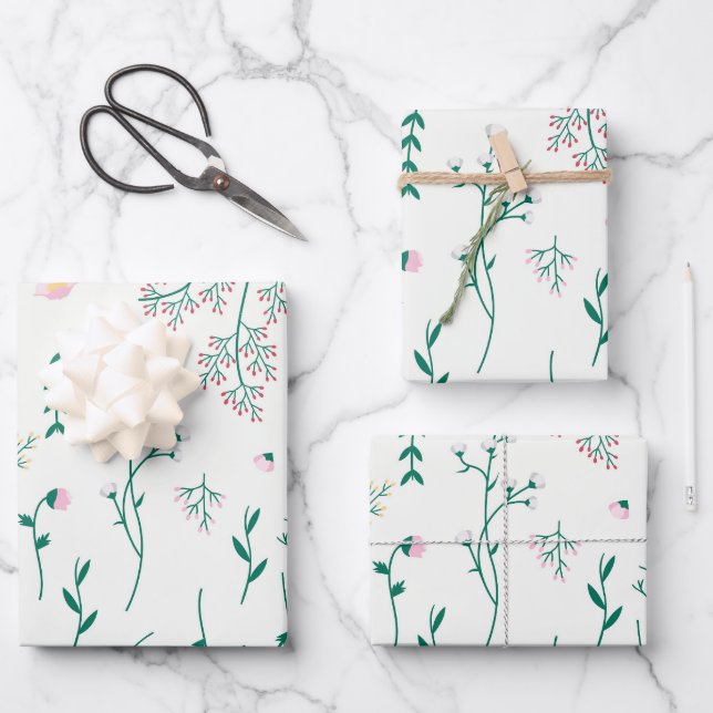 Blume blühende Blütenfeder nahtlos Geschenkpapier Set (Vorderseite)