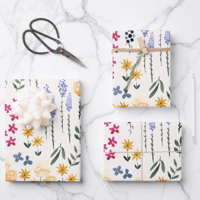 Blume blühende Blütenfeder nahtlos Geschenkpapier Set (Vorderseite)