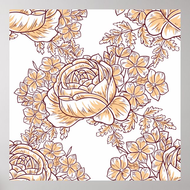 Blume blüht. Abstrakte Eleganz, nahtloses Muster Poster (Vorne)