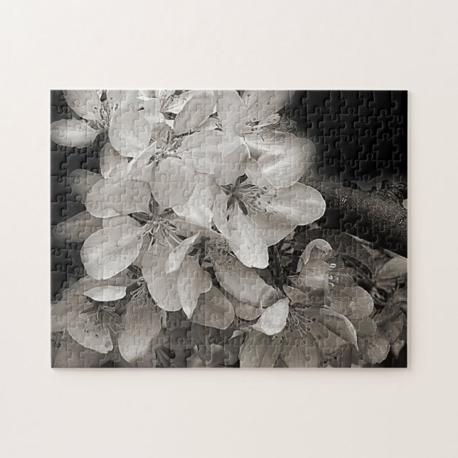 Blume blüht in Schwarz und Weiß Puzzle (Horizontal)