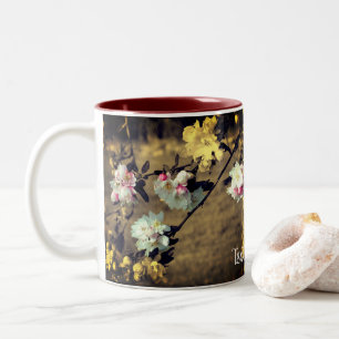 Blume blüht in Sepia Personalisiert Zweifarbige Tasse