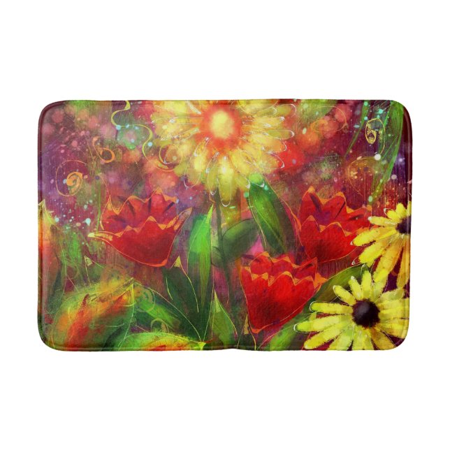 Blume Blume Abstrakt Art Rot Gelb Badematte (Vorderseite)