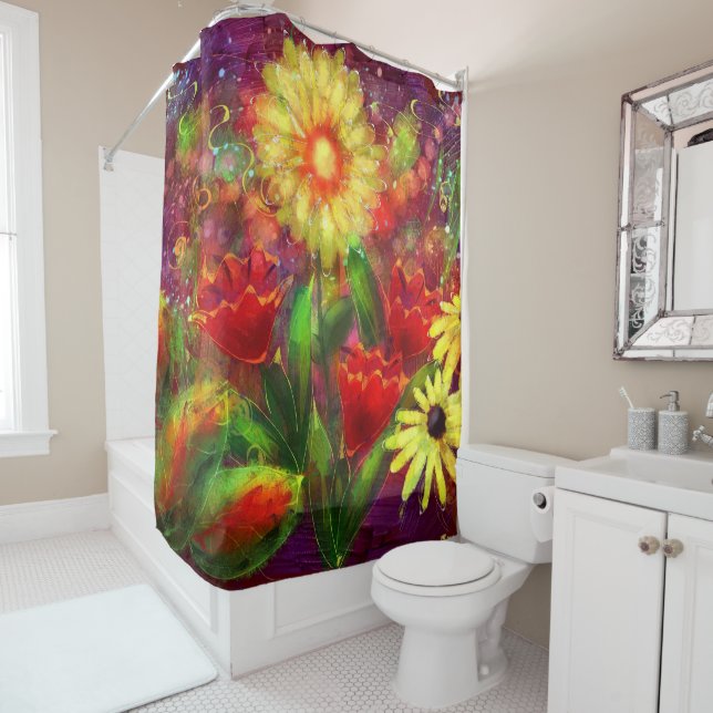 Blume Blume Abstrakt Art Rot Gelb Duschvorhang (Beispiel)