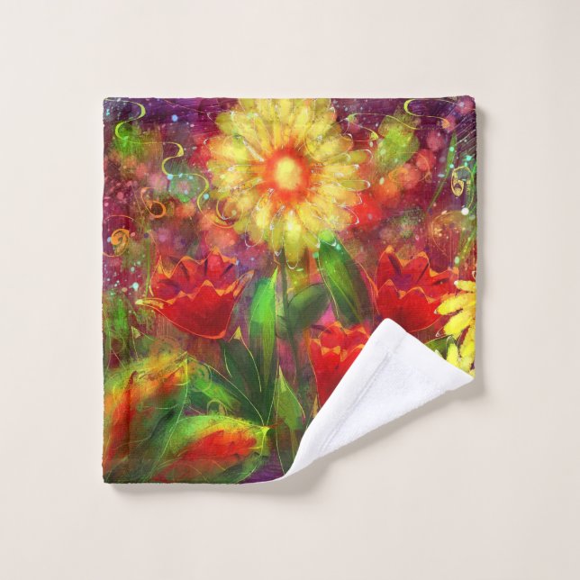 Blume Blume Abstrakt Art Rot Gelb Waschlappen (Waschlappen)