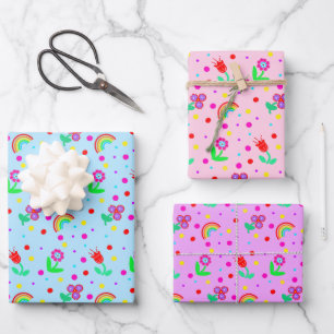 Blume, Blume und Polka Dots Girl Geschenkpapier Set