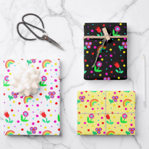 Blume, Blume und Polka Dots Girl's Tissue Pa Geschenkpapier Set