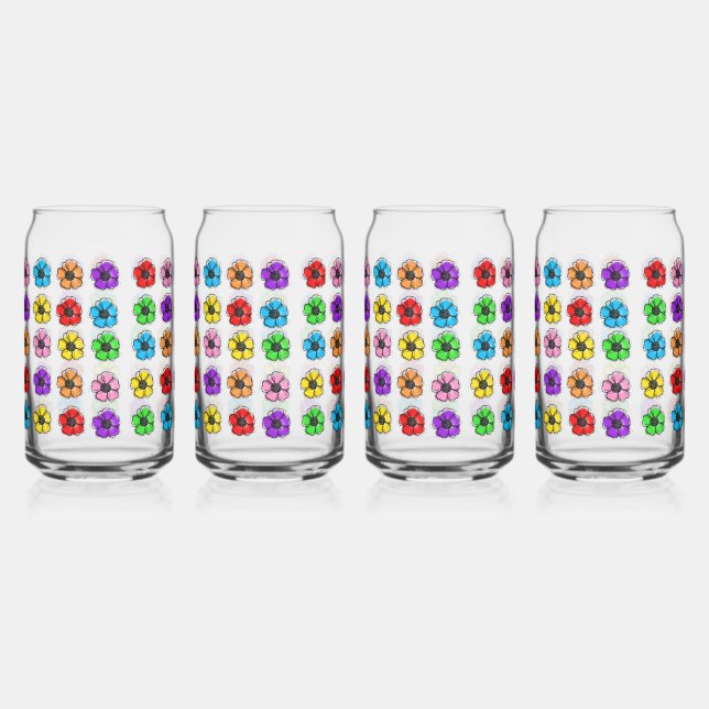 Blume Blumendoodle Linie Wasserfarben Abstrakt Dosenglas (Vorderseite)