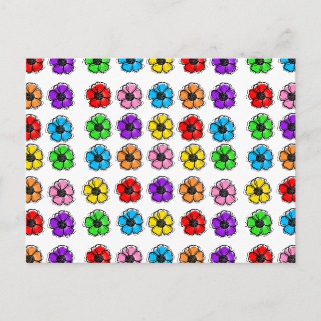 Blume Blumendoodle Linie Wasserfarben Abstrakt Postkarte (Vorderseite)