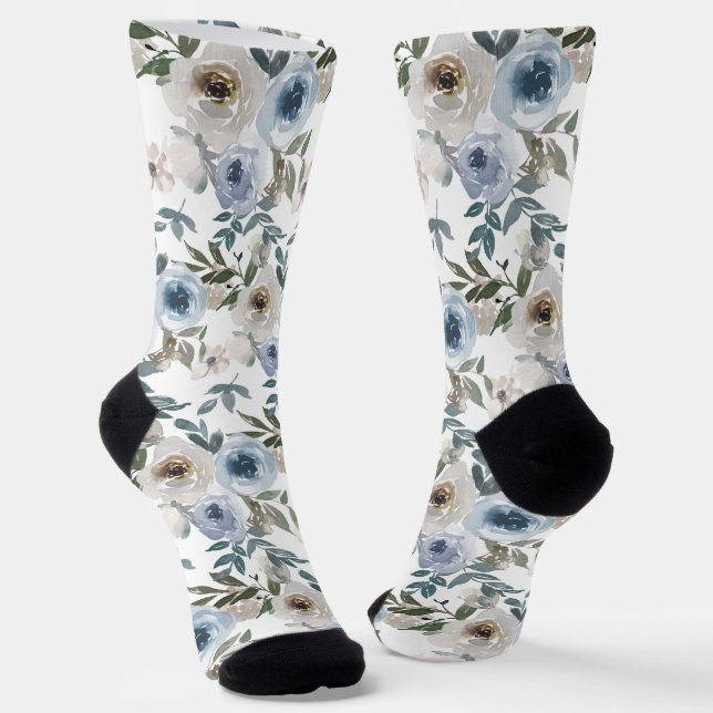 Blume Blumenflorfarben Muster Blaue Rose Socken (Gewinkelt)