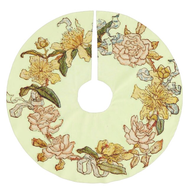 Blume Blumenkraut Rosa Blume Kunst Polyester Weihnachtsbaumdecke (Vorderseite)