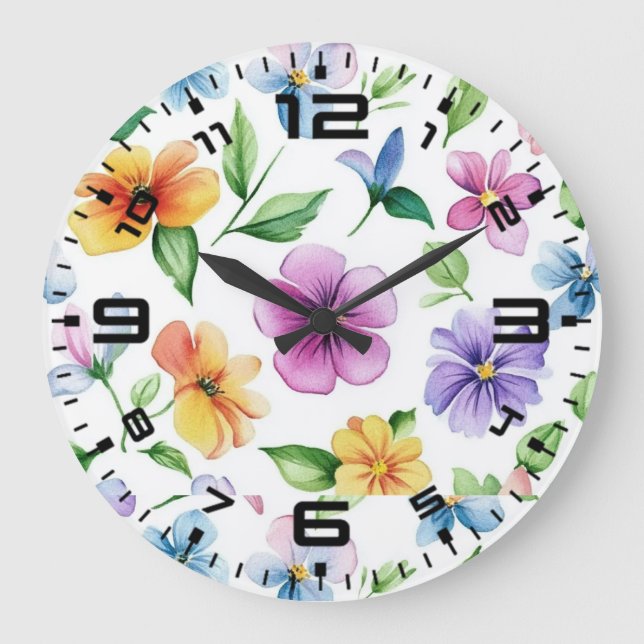 Blume Blumenmuster Sublimierung-95652 Große Wanduhr (Vorderseite)