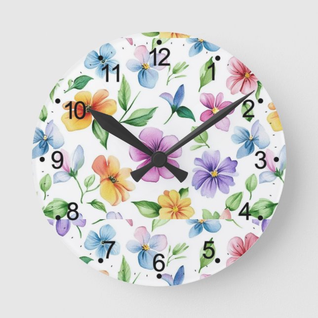 Blume Blumenmuster Sublimierung-95652 Runde Wanduhr (Vorderseite)