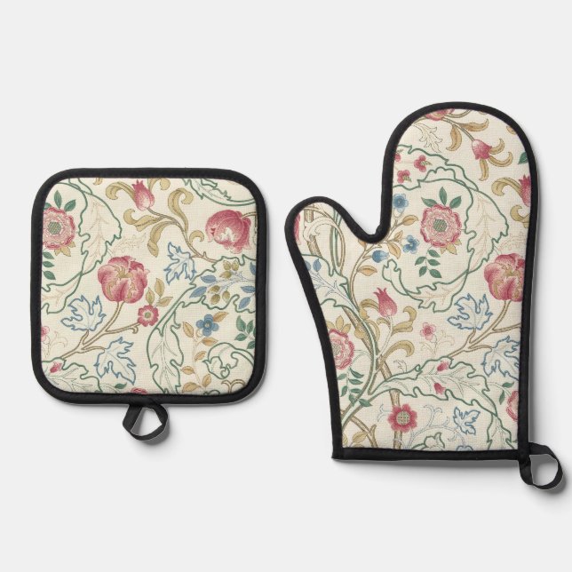 Blume, Blumenmuster, William Morris Ofenhandschuh & Topflappen-Set (Vorderseite)