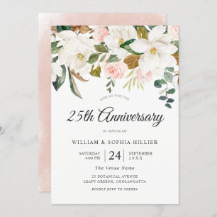 Blume Blush & White 25. Hochzeitstag Einladung