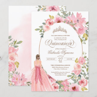 Blume Blütenfarbe Rosa Bläschen Quinceanera Einladung