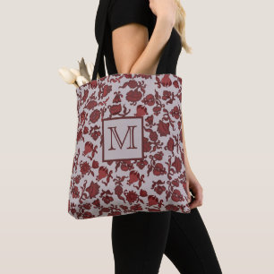 Blume Bohemisch Chic Floral Boho Red Gray Monogre