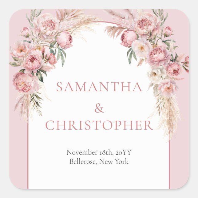 Blume boho arch pamps quadratischer aufkleber (Vorderseite)