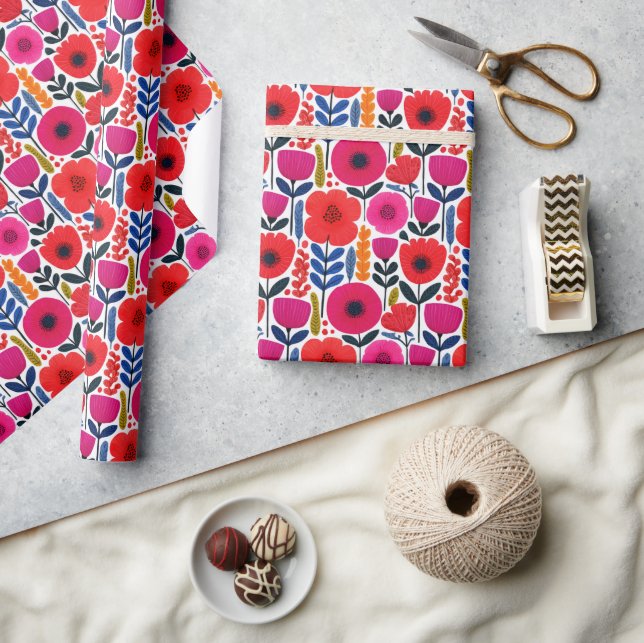 Blume BOHO Chic Blumenmuster Geschenkpapier (Kunsthandwerk)