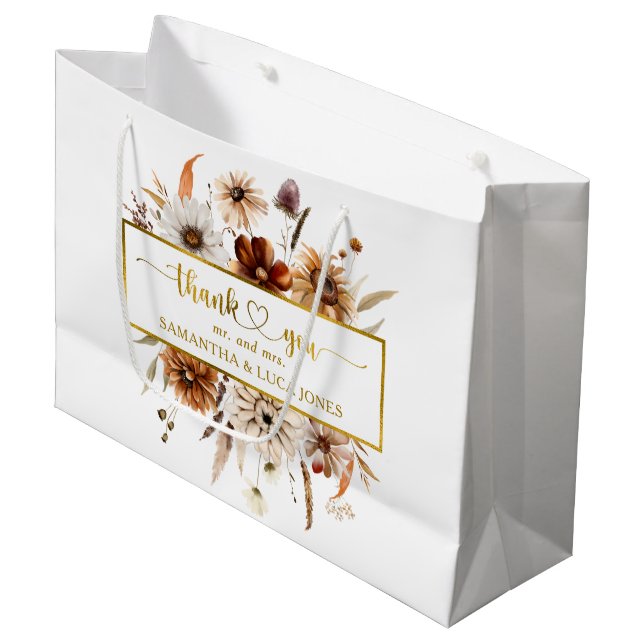 Blume Boho Fall in Liebe Gold Foil Gastgeschenk Ho Große Geschenktüte (Vorderseite Schrägansicht)