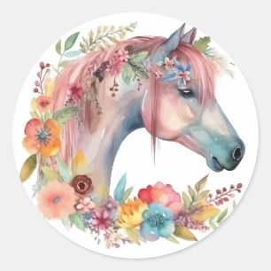 Blume Boho Horse Pastel Runder Aufkleber