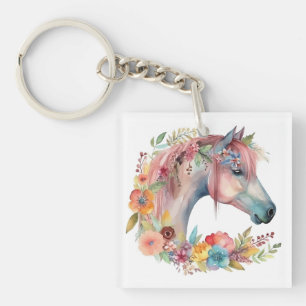 Blume Boho Horse Pastel Schlüsselanhänger