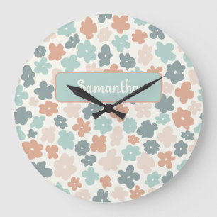 Blume Boho Retro Pastellfarben Große Wanduhr
