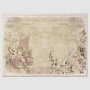 Blume, Boote und Vögel auf Not leidender Decoupage Seidenpapier