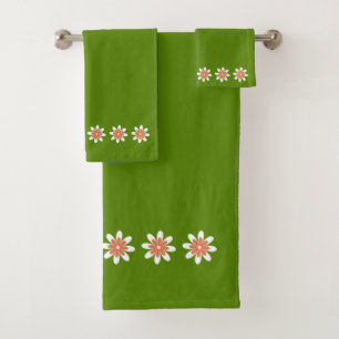 Blume Border Retro Avocado Green Badhandtuch Set