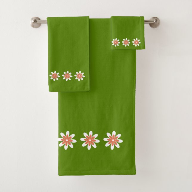Blume Border Retro Avocado Green Badhandtuch Set (Insitu)