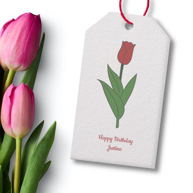 Blume Botanical Red Tulip Pastel Geschenkanhänger (Botanical Red Tulip Gift Tag)