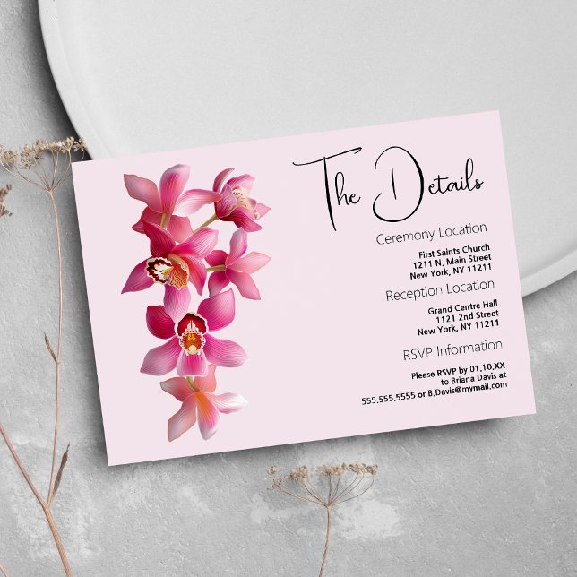 Blume Botanisch-rosa Bordeaux-Orchideen Begleitkarte (Botanic pink burgundy orchids flowers Details )