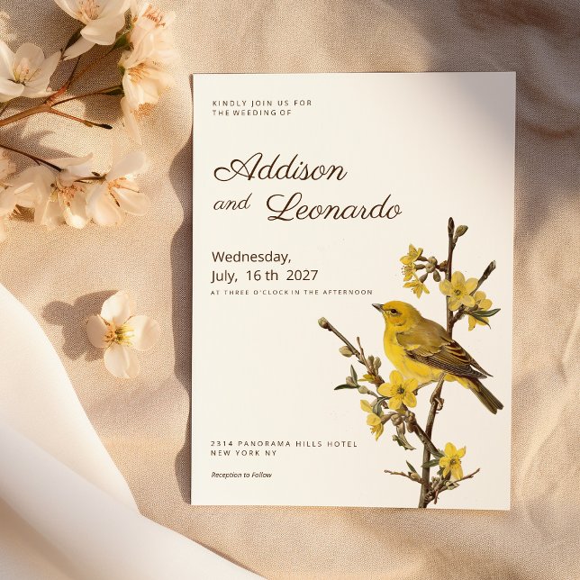 Blume Botanischer Gelbvogelapfel Hochzeit Einladung (Botanic yellow bird apple flower summer Wedding)