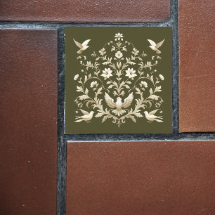 Blume botanisches Grün Fliese