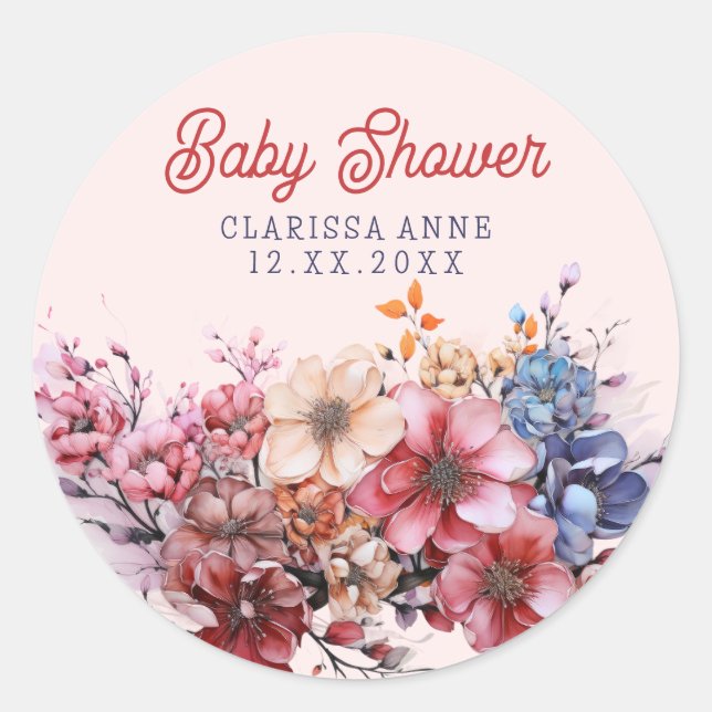 Blume Bouquet Babydusche mit individueller Wasserf Runder Aufkleber (Vorderseite)