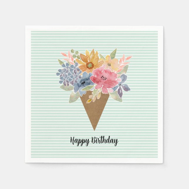 Blume Bouquet Birthday Serviette (Vorderseite)