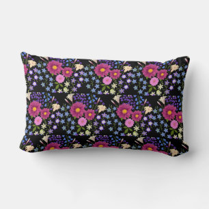 Blume Bouquet Black Lumbar Pillow Lendenkissen