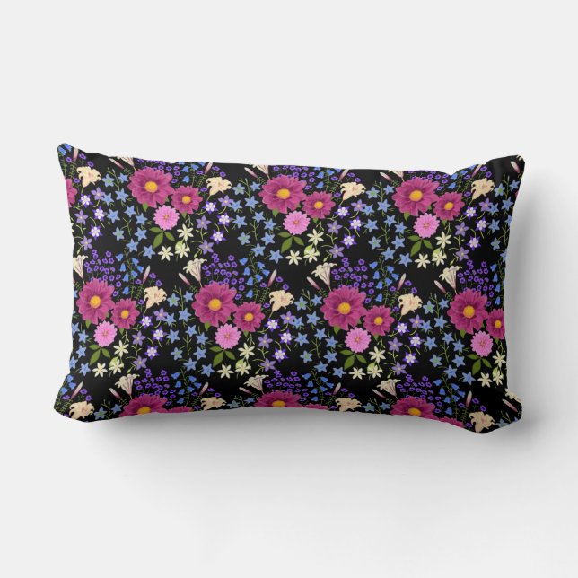 Blume Bouquet Black Lumbar Pillow Lendenkissen (Rückseite)