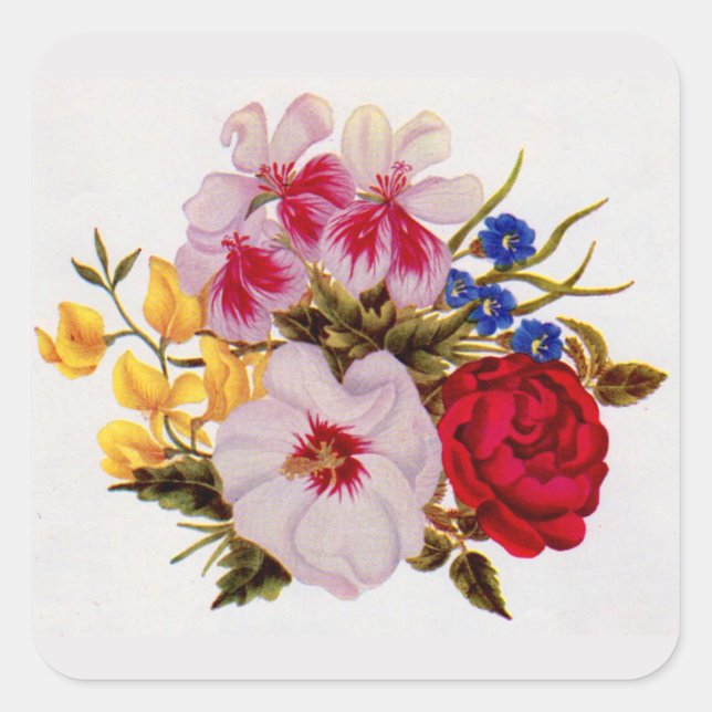 Blume-Bouquet-Blume aus dem 18. Jahrhundert Quadratischer Aufkleber (Vorderseite)