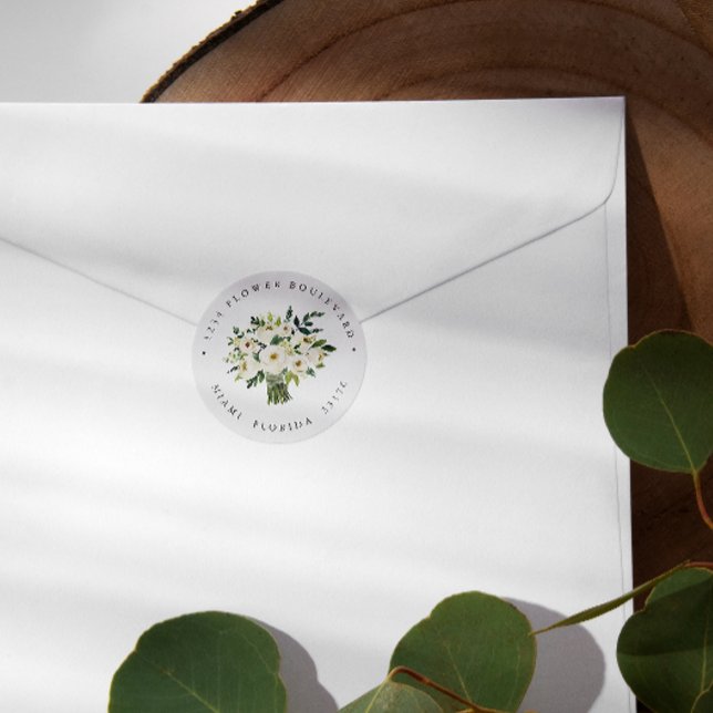 Blume Bouquet Botanische Rücksendeadresse Runder Aufkleber (Von Creator hochgeladen)