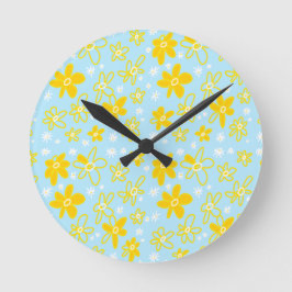 Blume Bouquet Daisy Meadow Sky Yellow White Runde Wanduhr