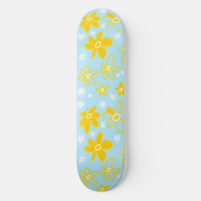 Blume Bouquet Daisy Meadow Sky Yellow White Skateboard (Vorderseite)