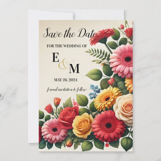 Blume Bouquet Gerbera Rose Hochzeit Save The Date (Vorderseite)