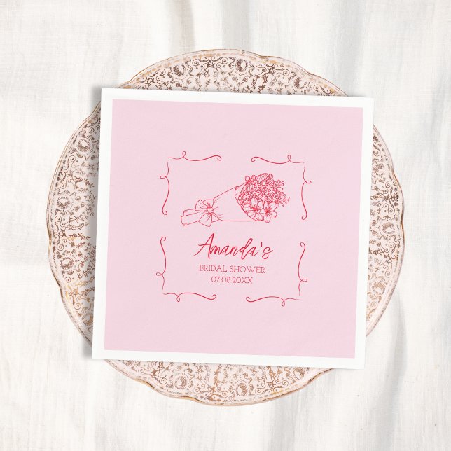 Blume Bouquet Handgezeichnetes Brautparty Serviette (Flower Bouquet Hand Drawn Bridal Shower Napkins)