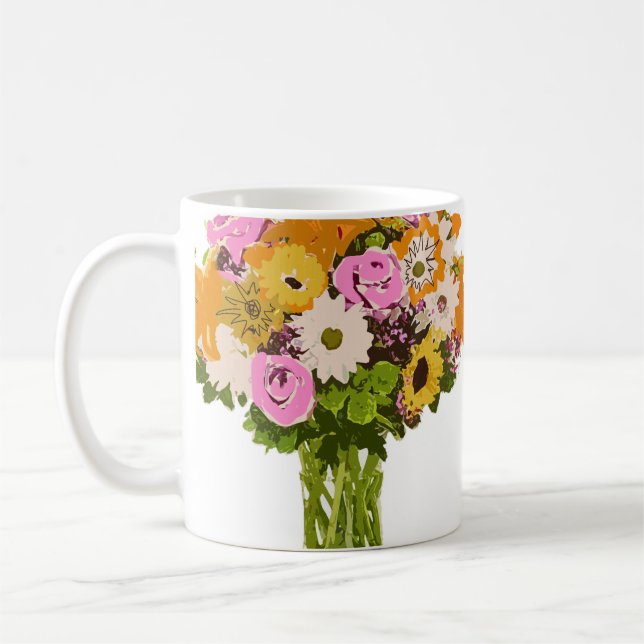 Blume Bouquet in Vase Malerei Kunst Kaffeetasse (Links)