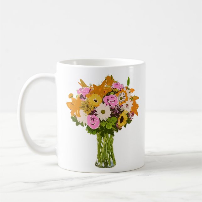 Blume Bouquet in Vase Malerei Kunst Kaffeetasse (Links)